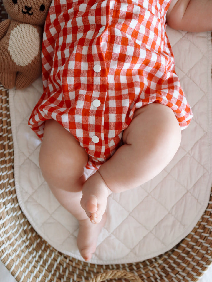 SUMMER BUBBLE ROMPER | RED GINGHAM