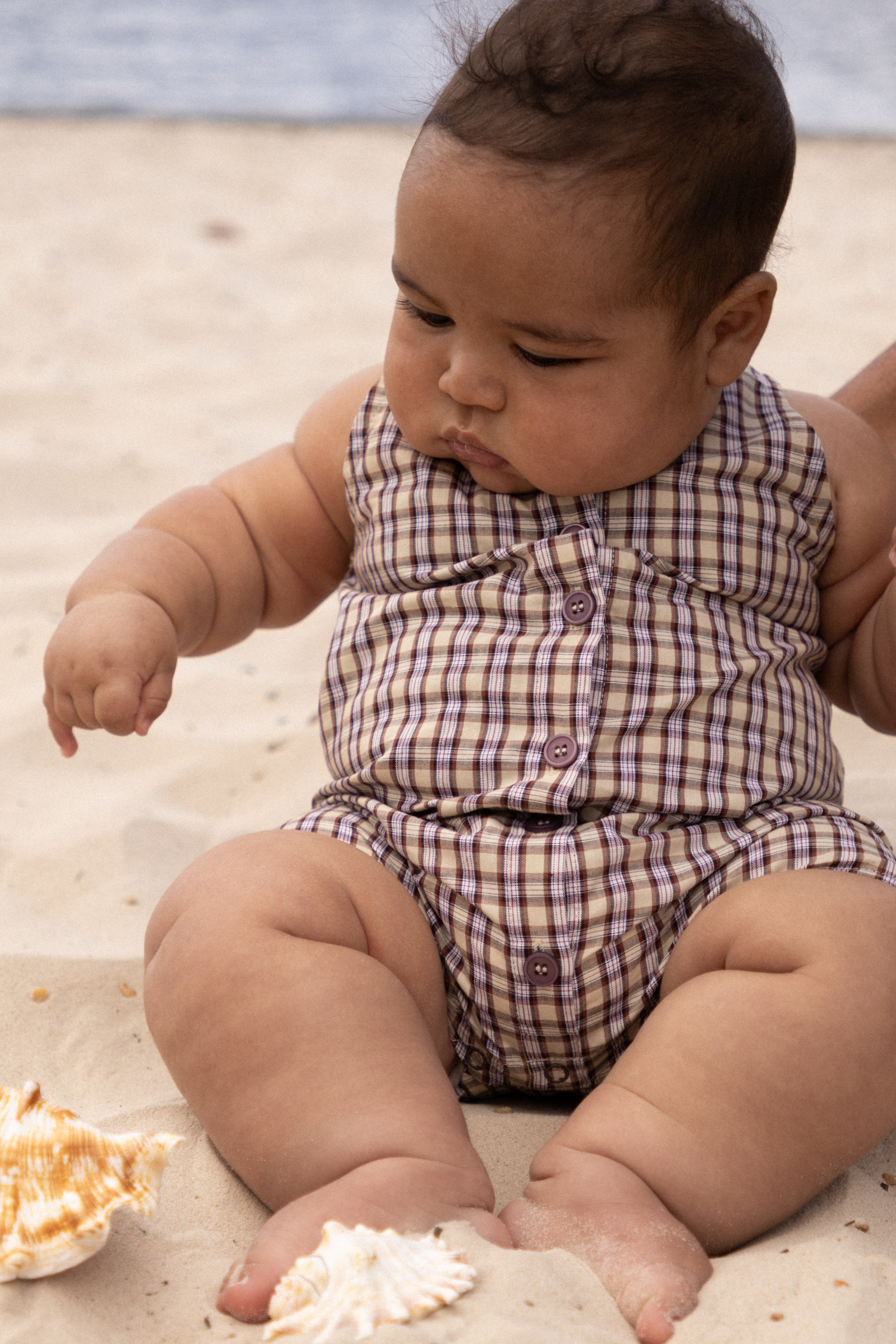 RILEY PLAYSUIT TRUFFLE CHECK