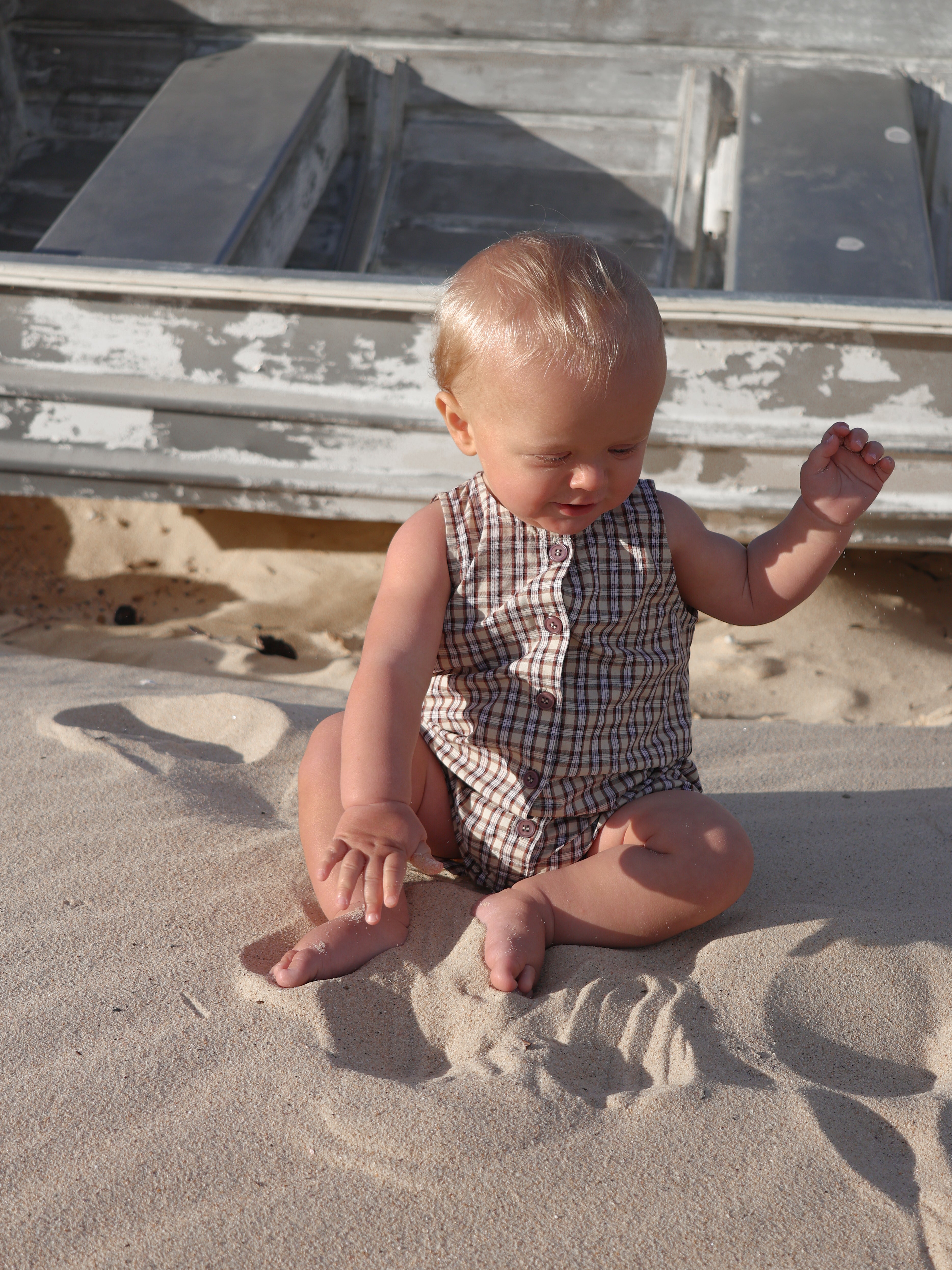 RILEY PLAYSUIT TRUFFLE CHECK