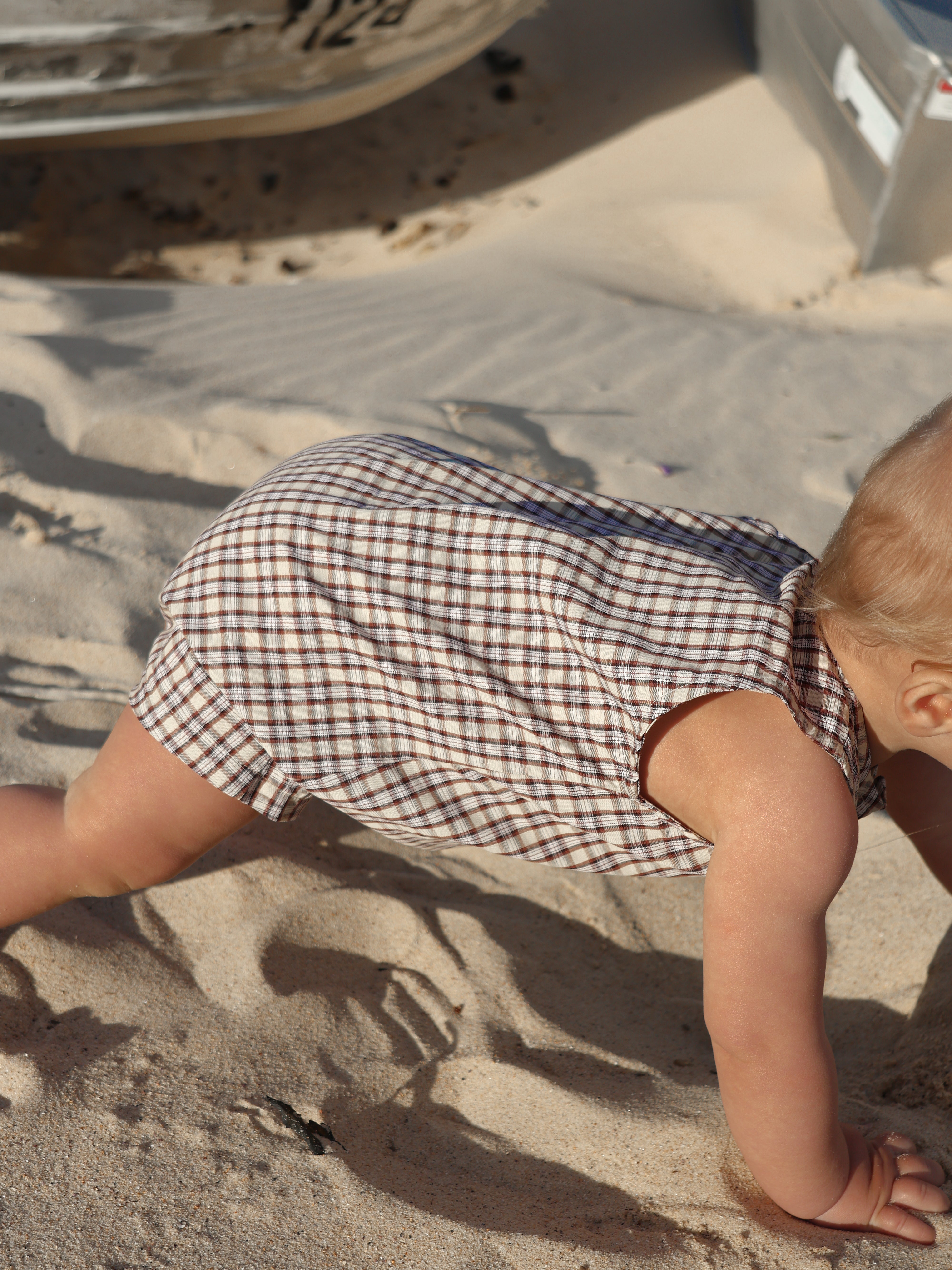 RILEY PLAYSUIT TRUFFLE CHECK