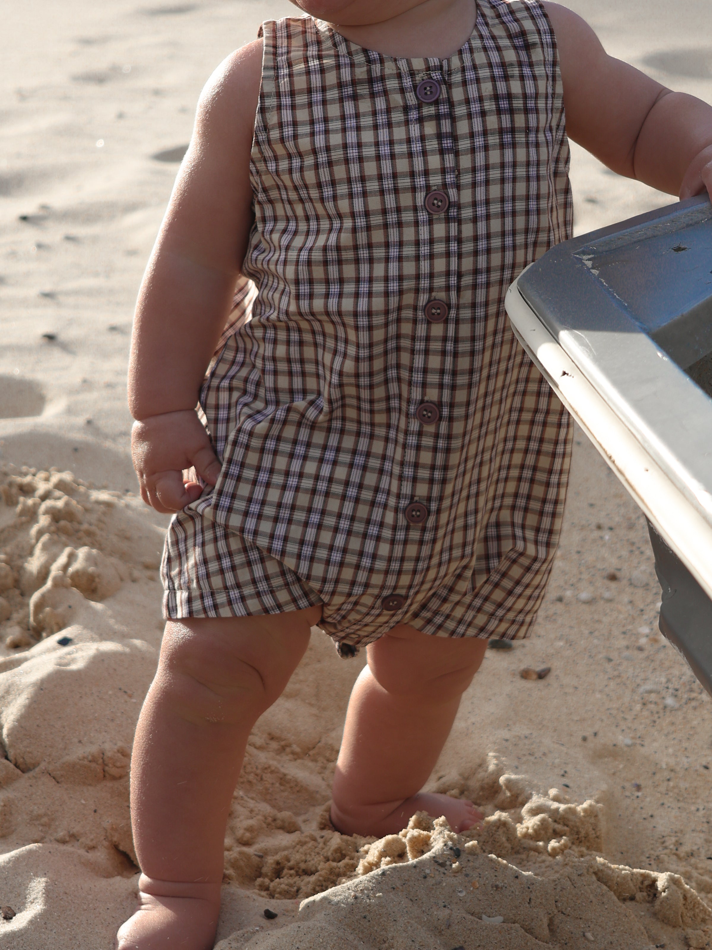 RILEY PLAYSUIT TRUFFLE CHECK