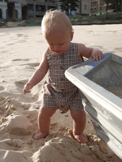 RILEY PLAYSUIT TRUFFLE CHECK