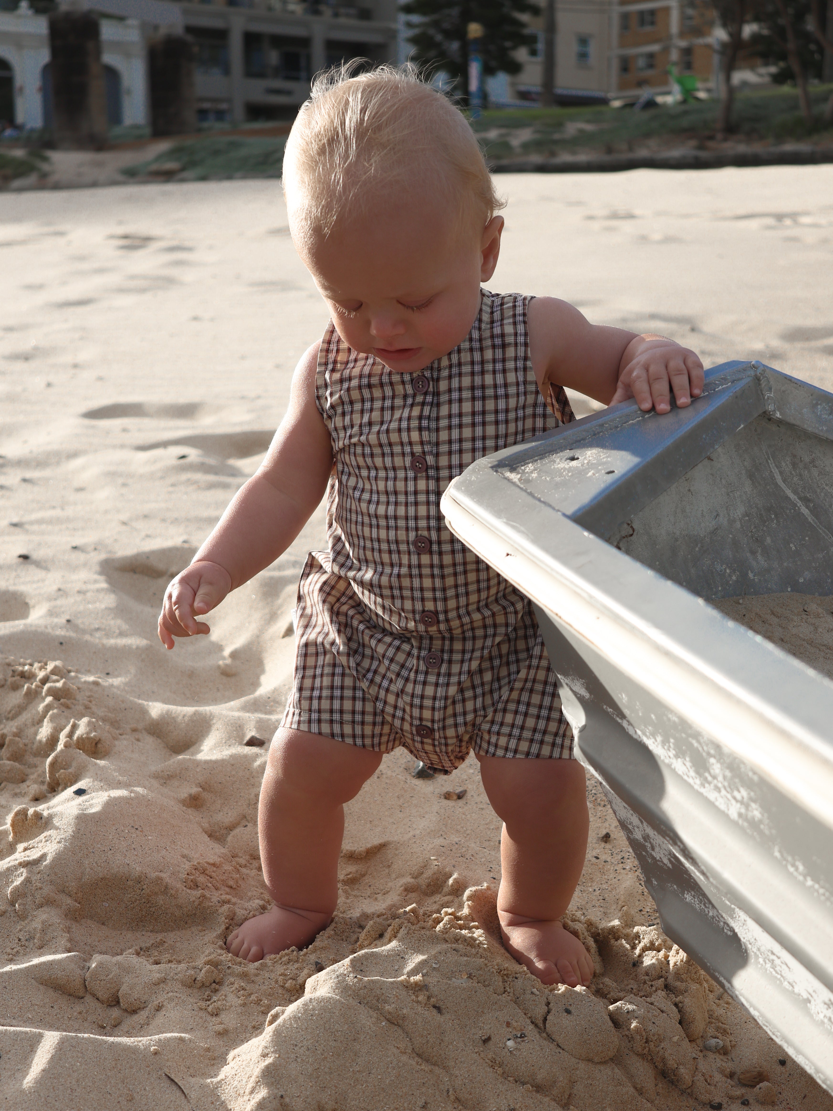 RILEY PLAYSUIT TRUFFLE CHECK