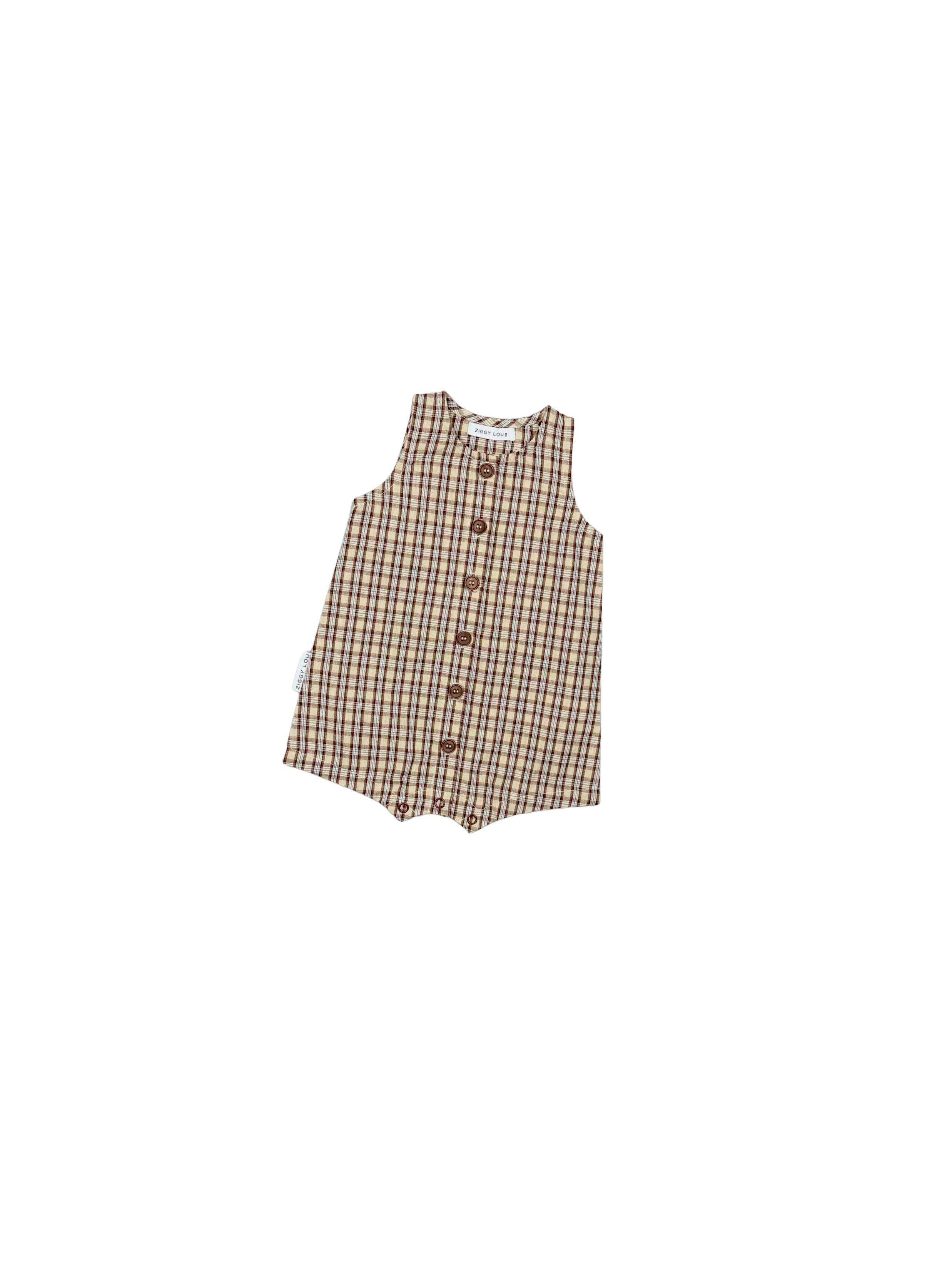 RILEY PLAYSUIT TRUFFLE CHECK